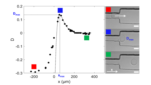 Déformation d’une goutte au passage d’une restriction microfluidique