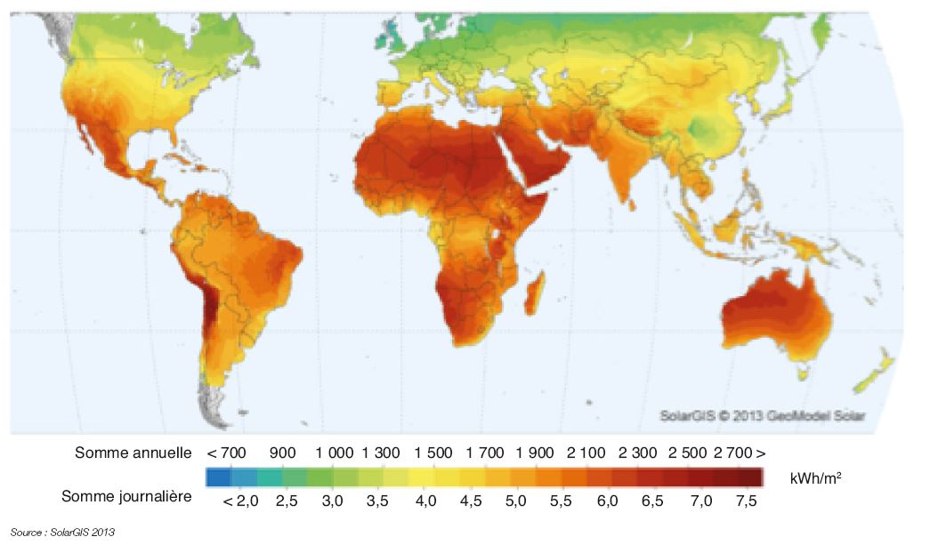 Fig.12 – Ensoleillement annuel moyen dans le monde