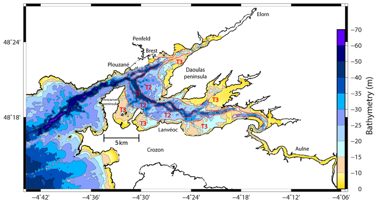 Bathymétrie actuelle de la rade de Brest